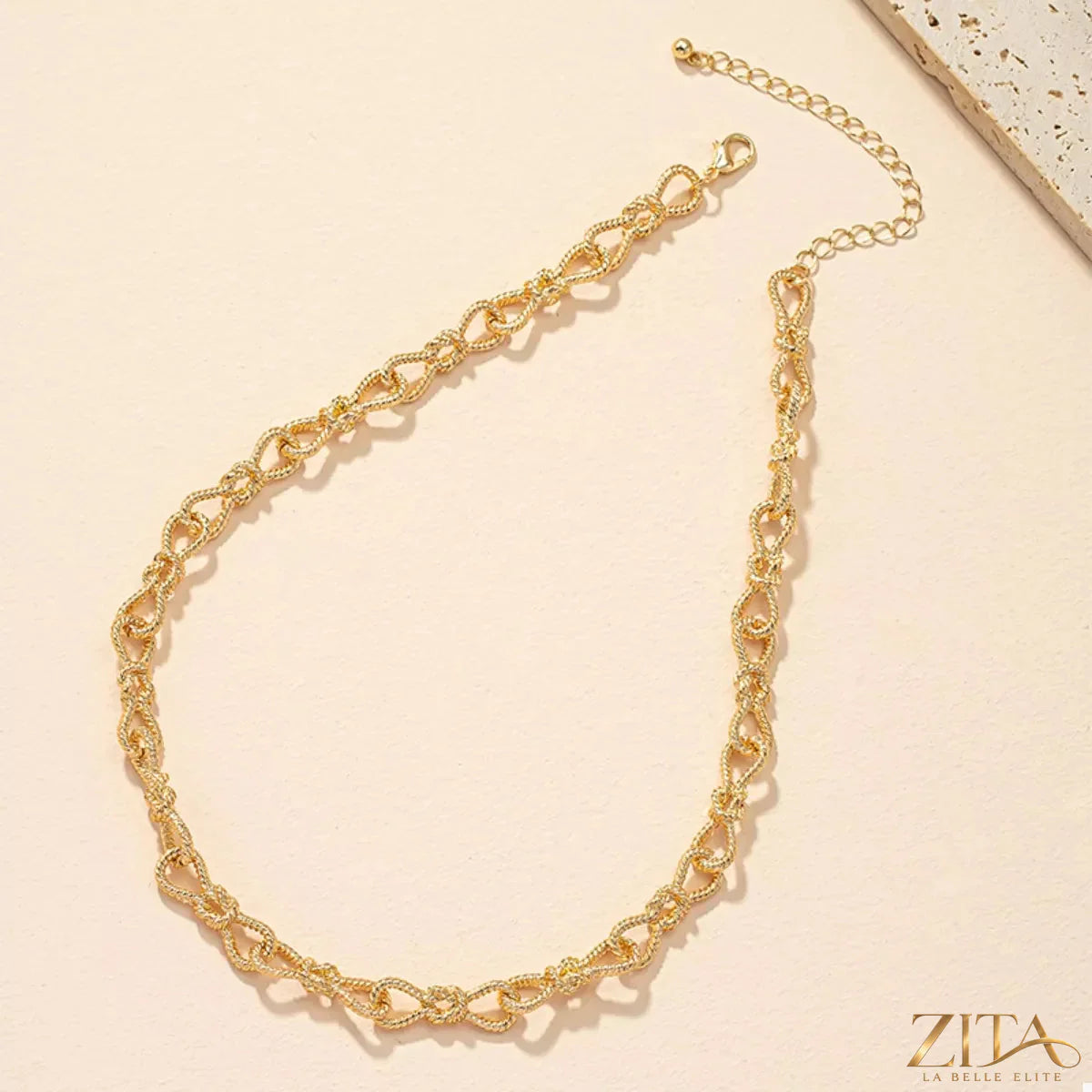 18K gold-plated chain link necklace by Zita La Belle Elite featuring a sleek, polished design on a white background.