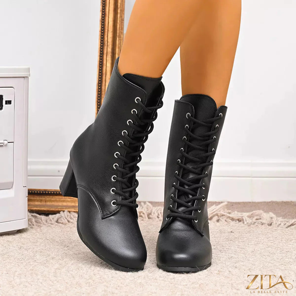 Zita La Belle Elite round toe block heel boots with sleek design and sturdy heel, perfect for stylish everyday wear.