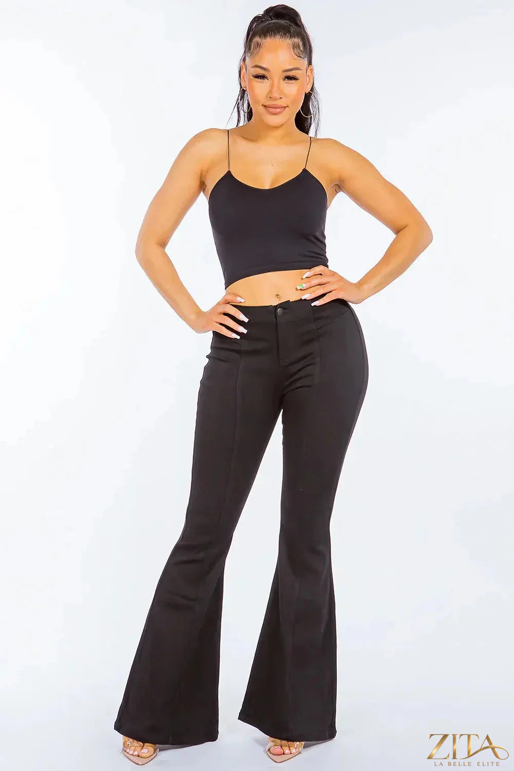 Zita La Belle Elite American Bazi high waist pull-on flare jeans with classic denim wash and flared leg style.