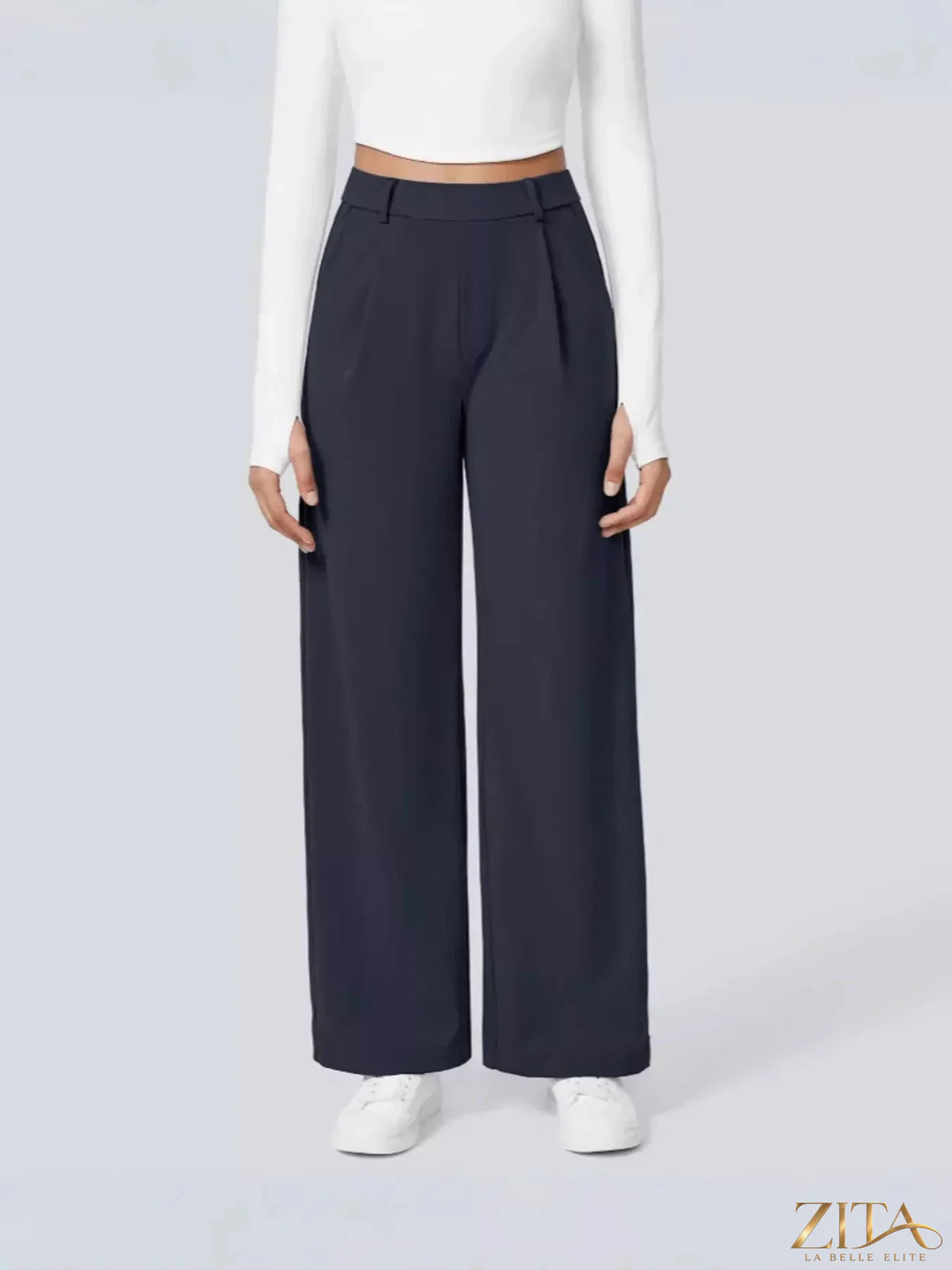 Zita La Belle Elite wide leg pants in lightweight fabric, showing a relaxed fit and stylish high waistband.