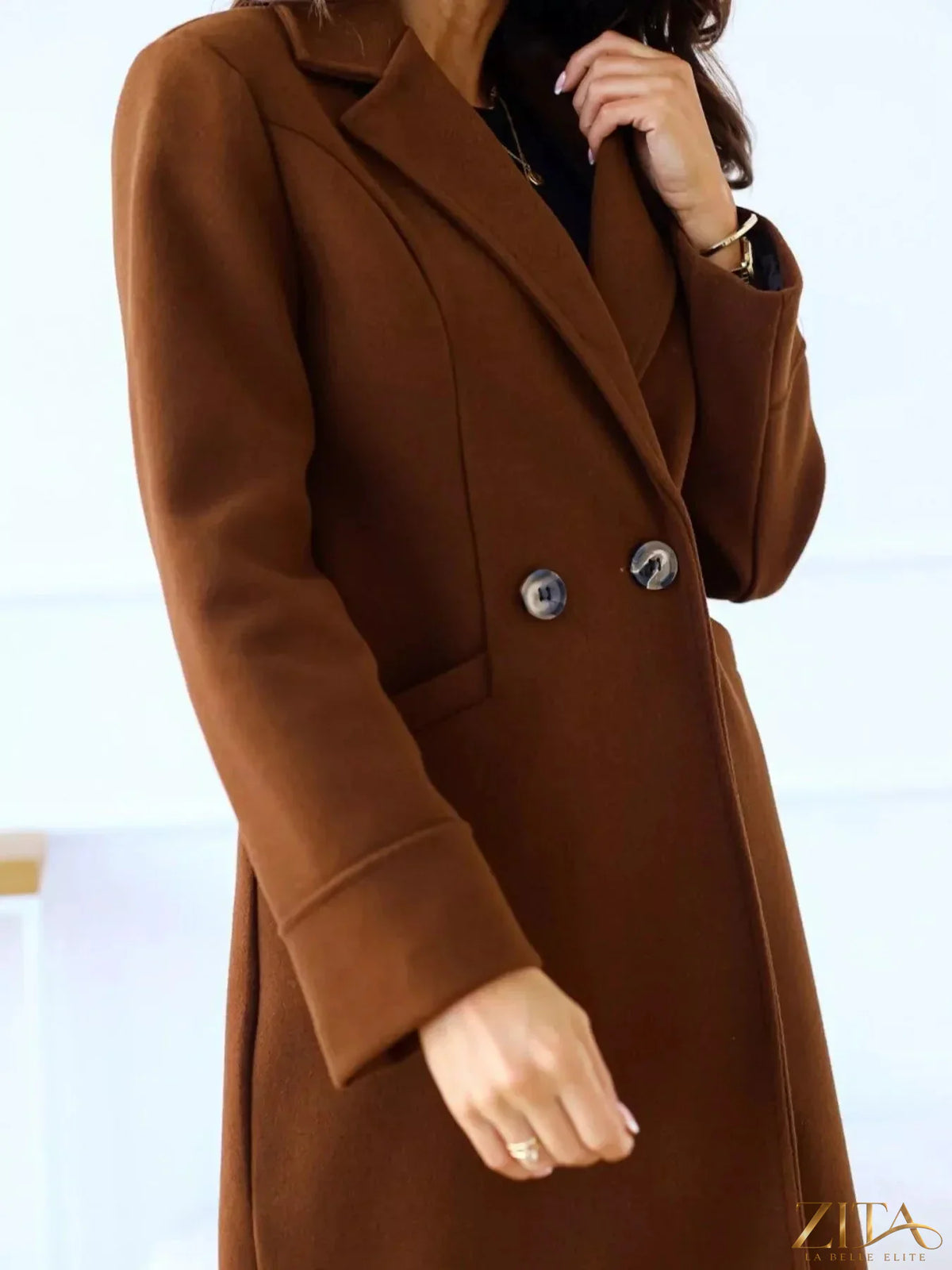 Zita La Belle Elite wool blend overcoat with lapel collar, tailored for a stylish, warm outerwear look.