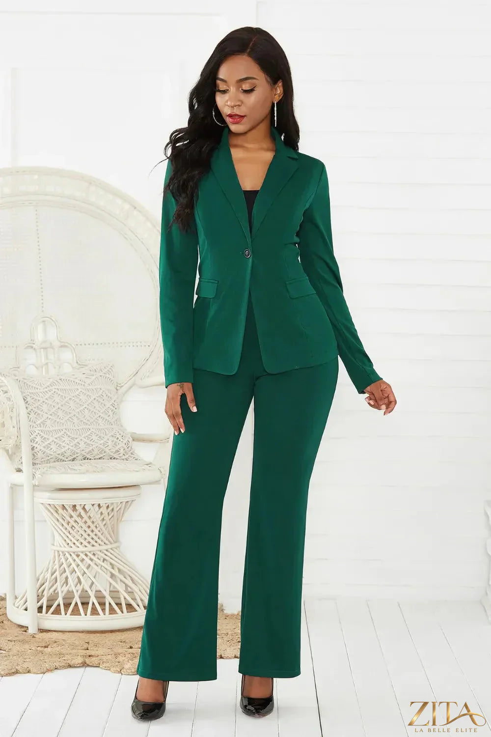Zita La Belle Elite lapel collar long sleeve blazer and matching pants set, stylish formal wear for women.