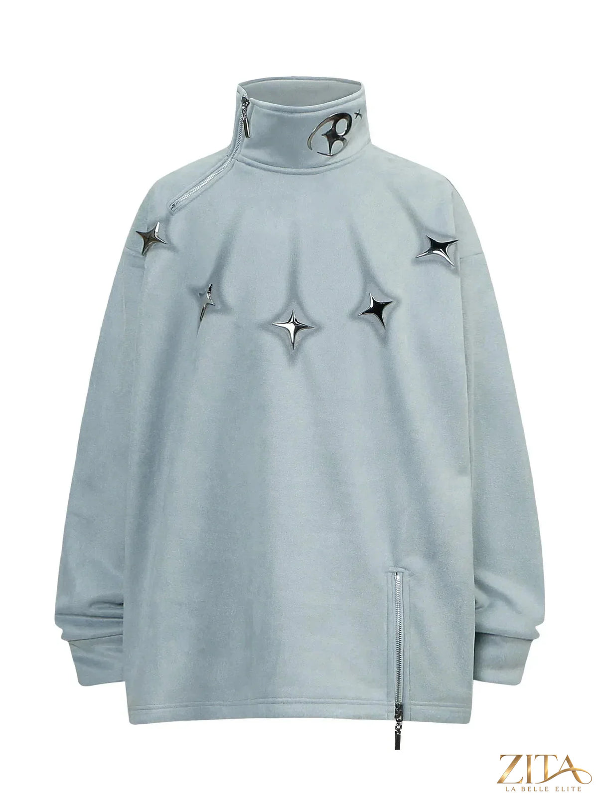 Men's oversized turtleneck sweatshirt with zipper detail by Trendsi, featuring a comfortable fit and casual style.