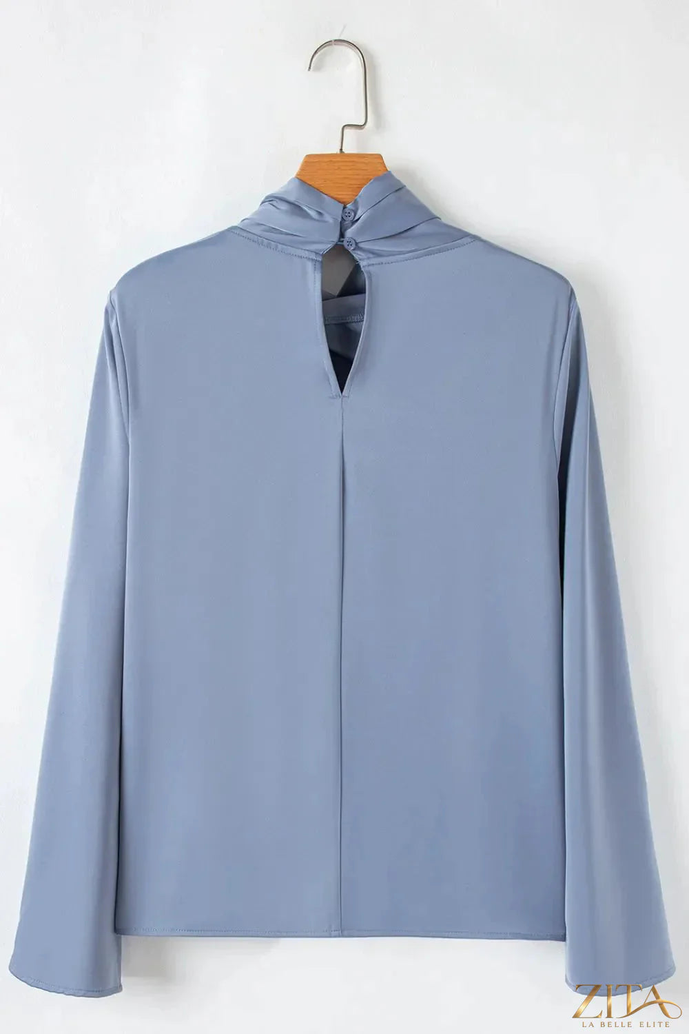 Zita La Belle Elite cutout turtleneck long sleeve blouse in black, featuring a stylish neckline and fitted design.