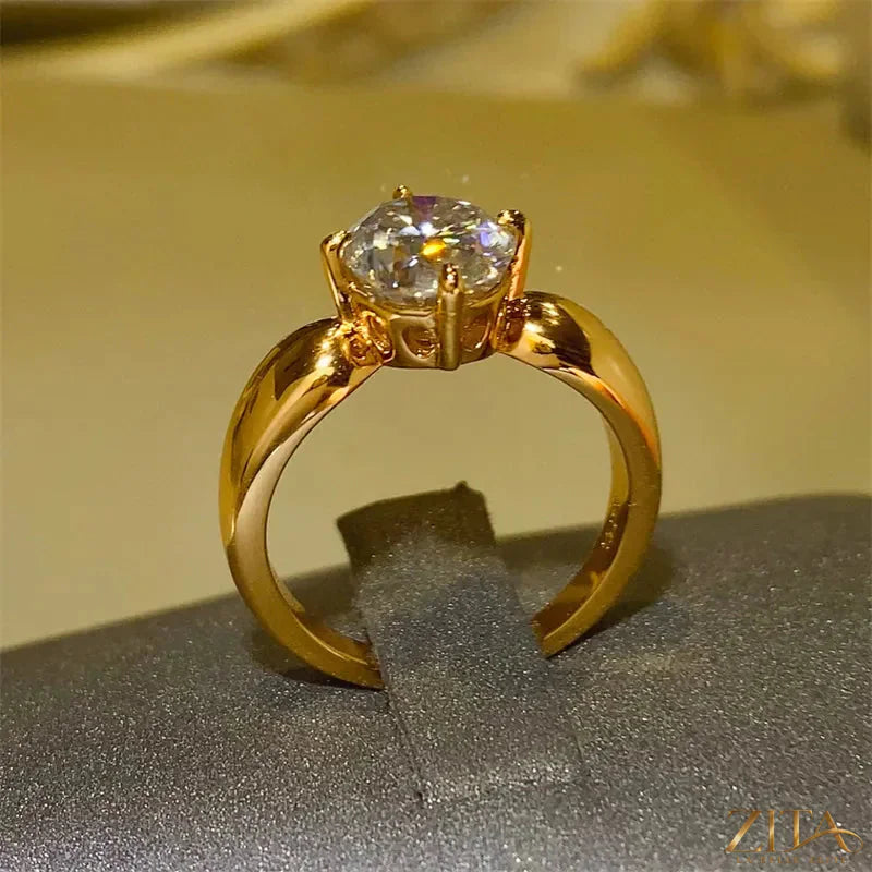 Sterling silver ring with a 2 carat moissanite gemstone, crafted by Zita La Belle Elite, featuring a sleek and elegant design.