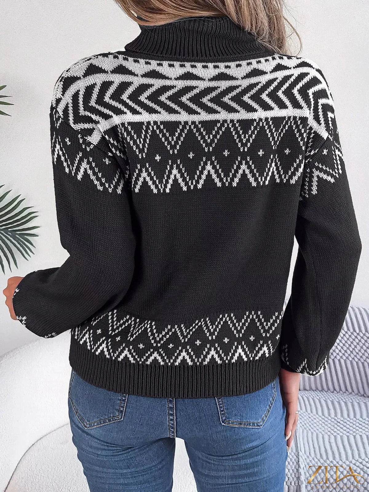 Zita La Belle Elite turtleneck dropped shoulder sweater in soft knit fabric, shown in a cozy, relaxed fit.