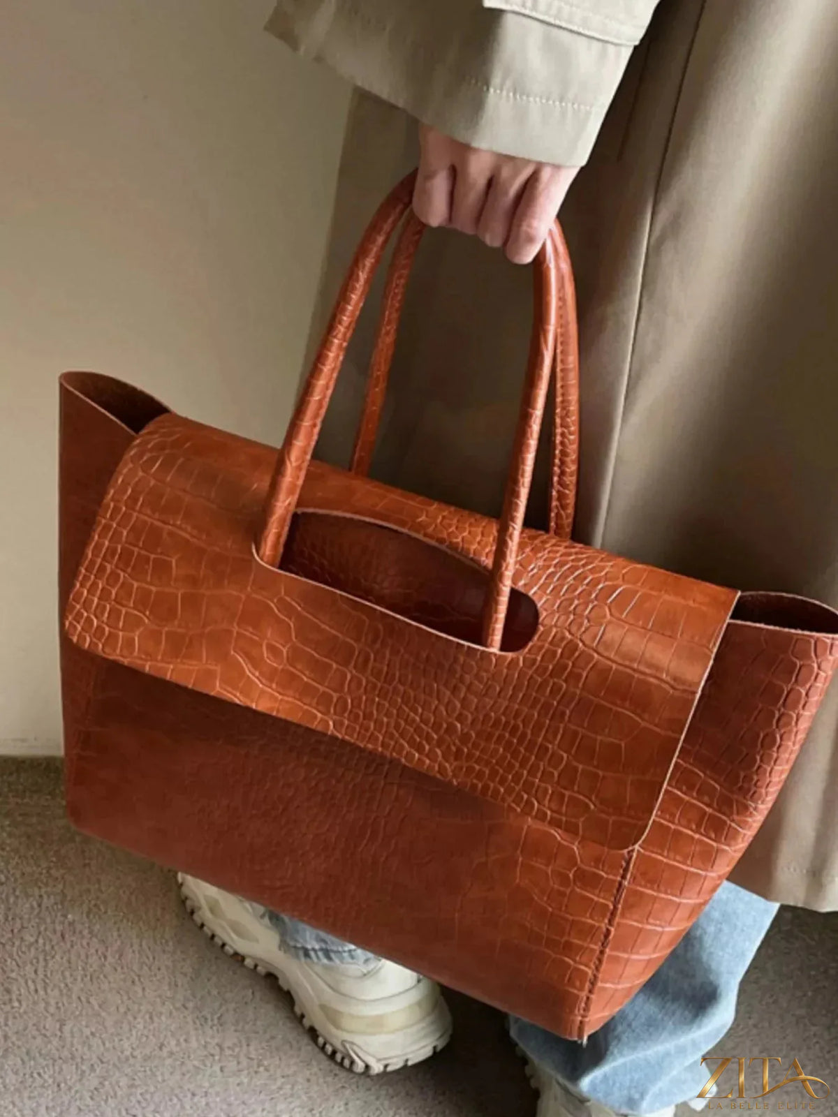 Zita La Belle Elite crocodile embossed tote bag with sturdy handles and stylish design, perfect for everyday use.