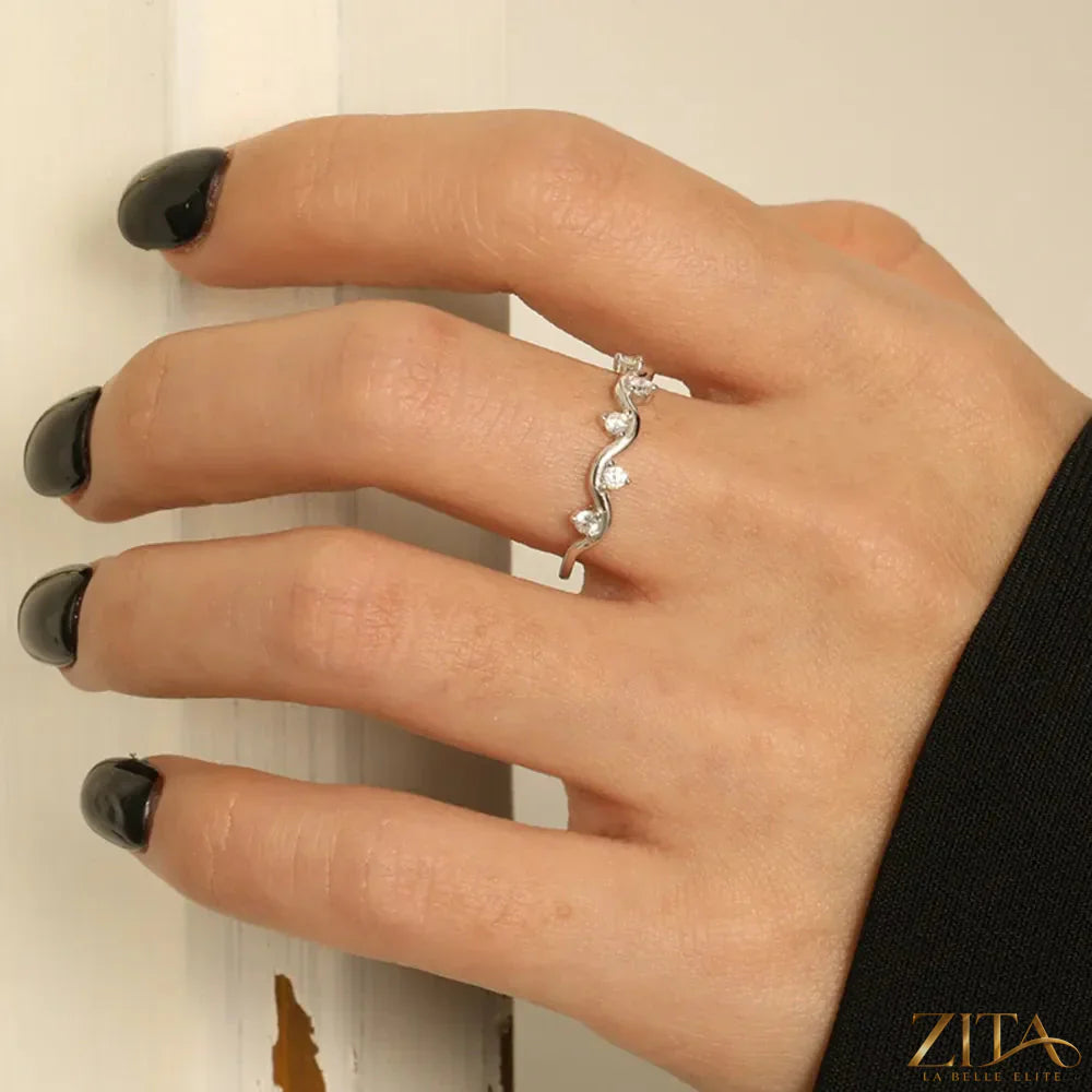 925 sterling silver zircon ring with inlaid sparkling stones, elegant jewelry piece from Zita La Belle Elite.