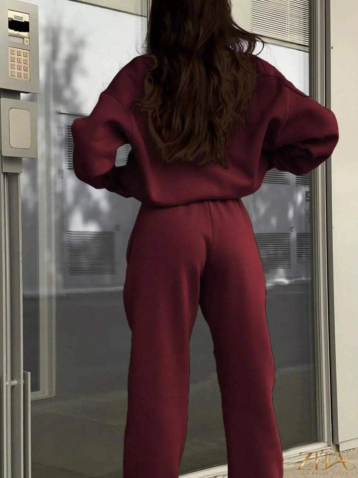 Zita La Belle Elite half zip sweatshirt and matching pants set in soft fabric, casual athletic style, shown in a neutral color.