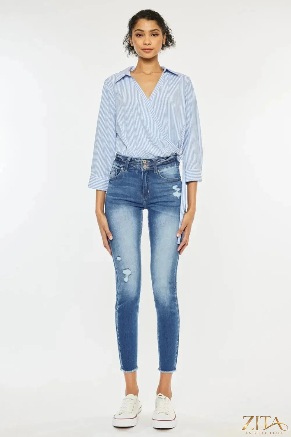 Zita La Belle Elite Kancan distressed high waist jeans with raw hem and ripped details, showcasing a trendy denim style.