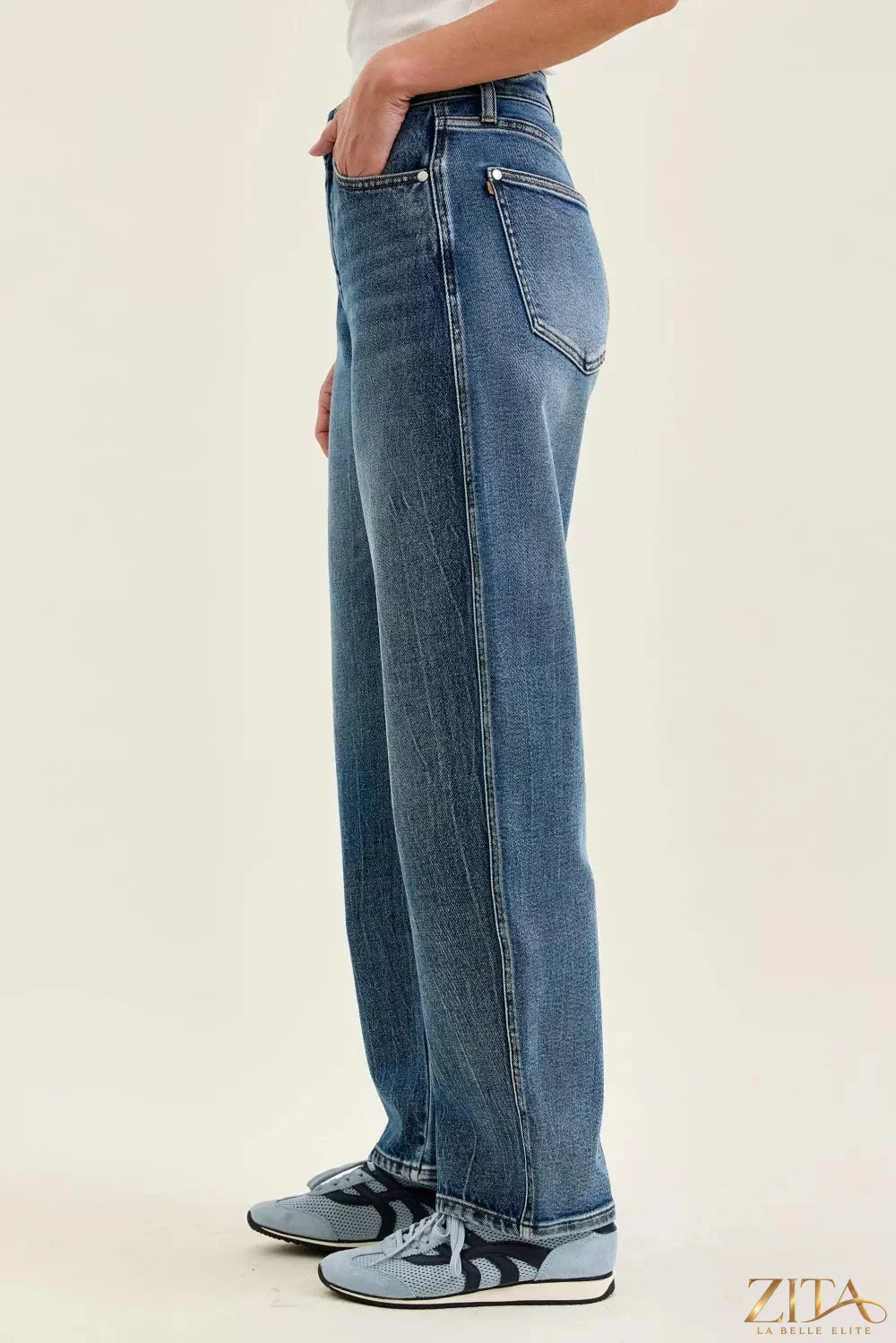 Zita La Belle Elite Judy Blue high waist Marlow arc distressed indigo jeans with weathered denim finish