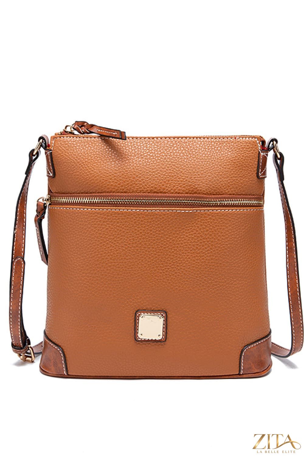 Zita La Belle Elite PU leather crossbody bag with adjustable strap and gold-tone hardware, stylish for everyday use.