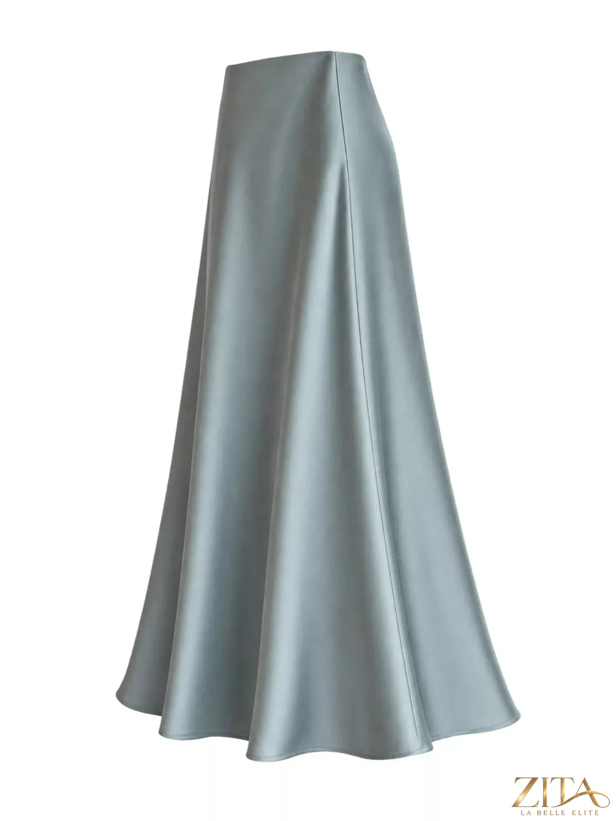 Plus size high-waisted satin midi skirt by Trendsi, showcasing a full-length, elegant satin skirt with a smooth, shiny finish.