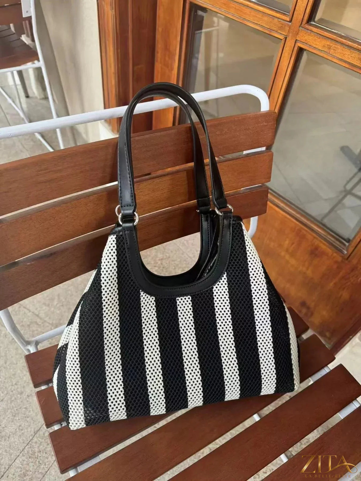 Zita La Belle Elite contrast striped tote bag with sturdy handles and spacious interior, perfect for casual or everyday use.