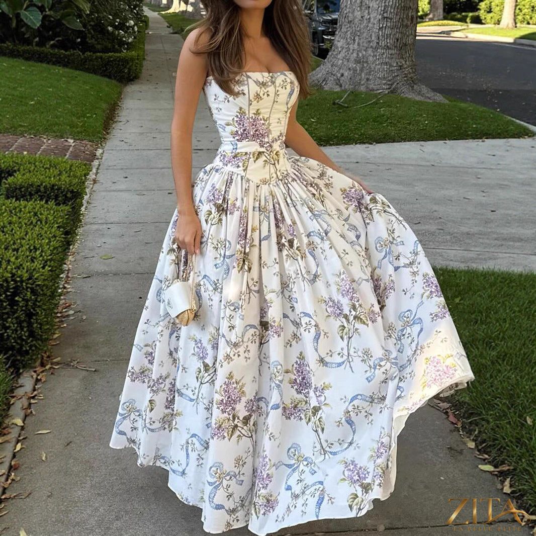 Printed strapless backless maxi dress by Zita La Belle Elite featuring a fitted, long design and elegant style.