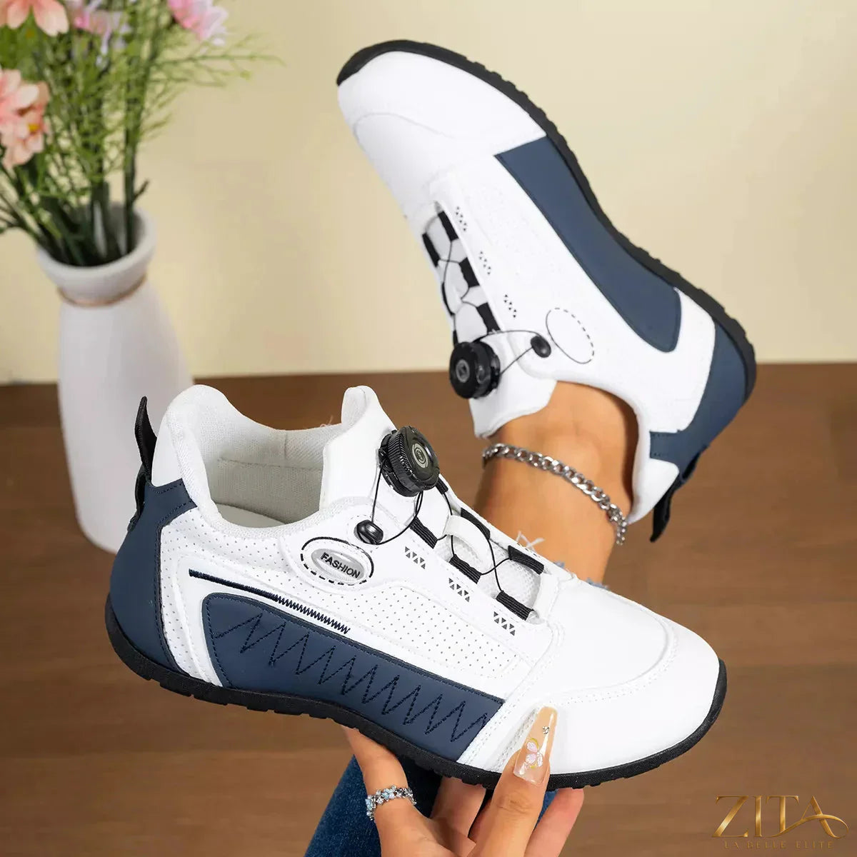 Zita La Belle Elite round toe lace-up sneakers with white soles and stylish design, perfect for casual wear