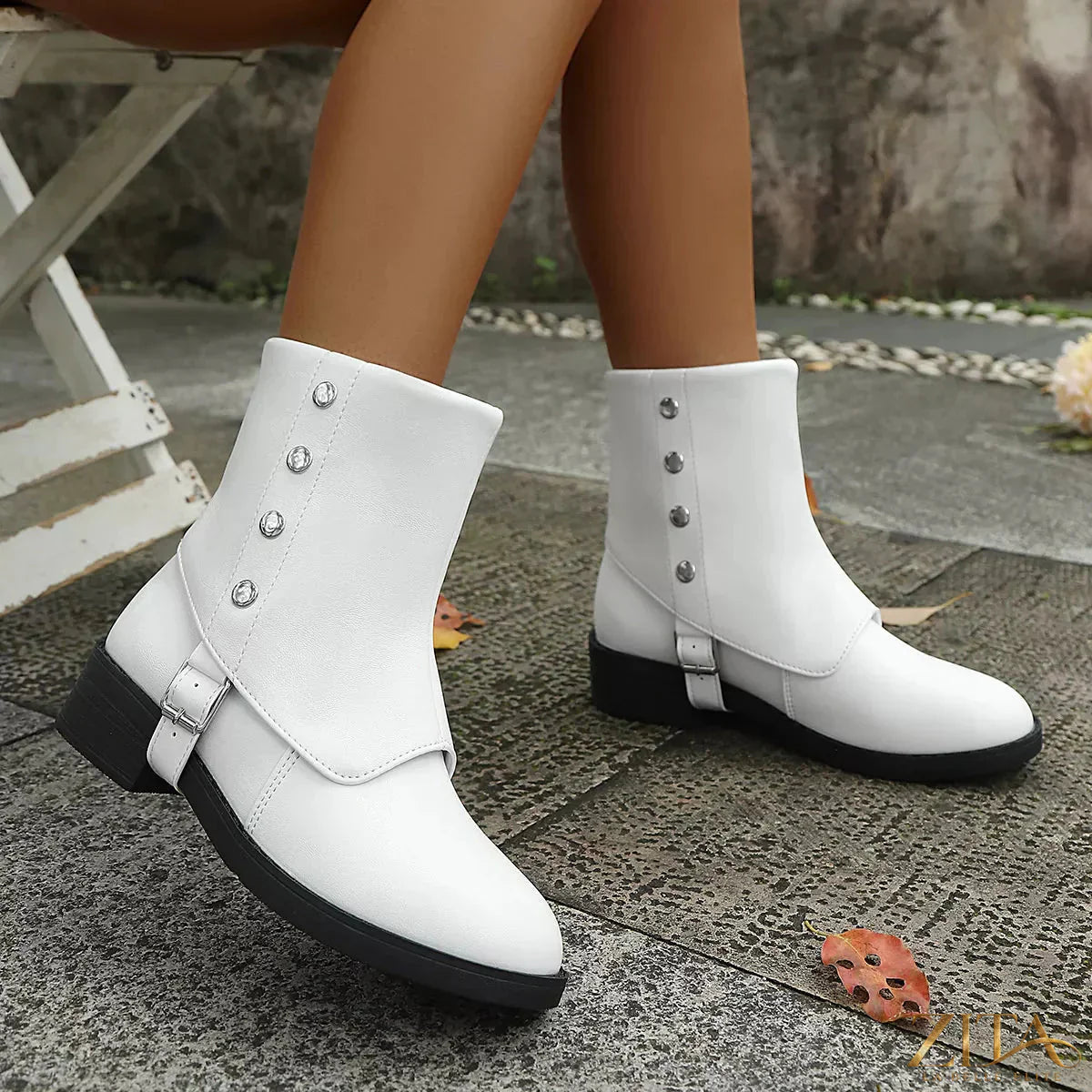 Zita La Belle Elite round toe block heel boots with sleek design, showcasing stylish footwear with sturdy heels.