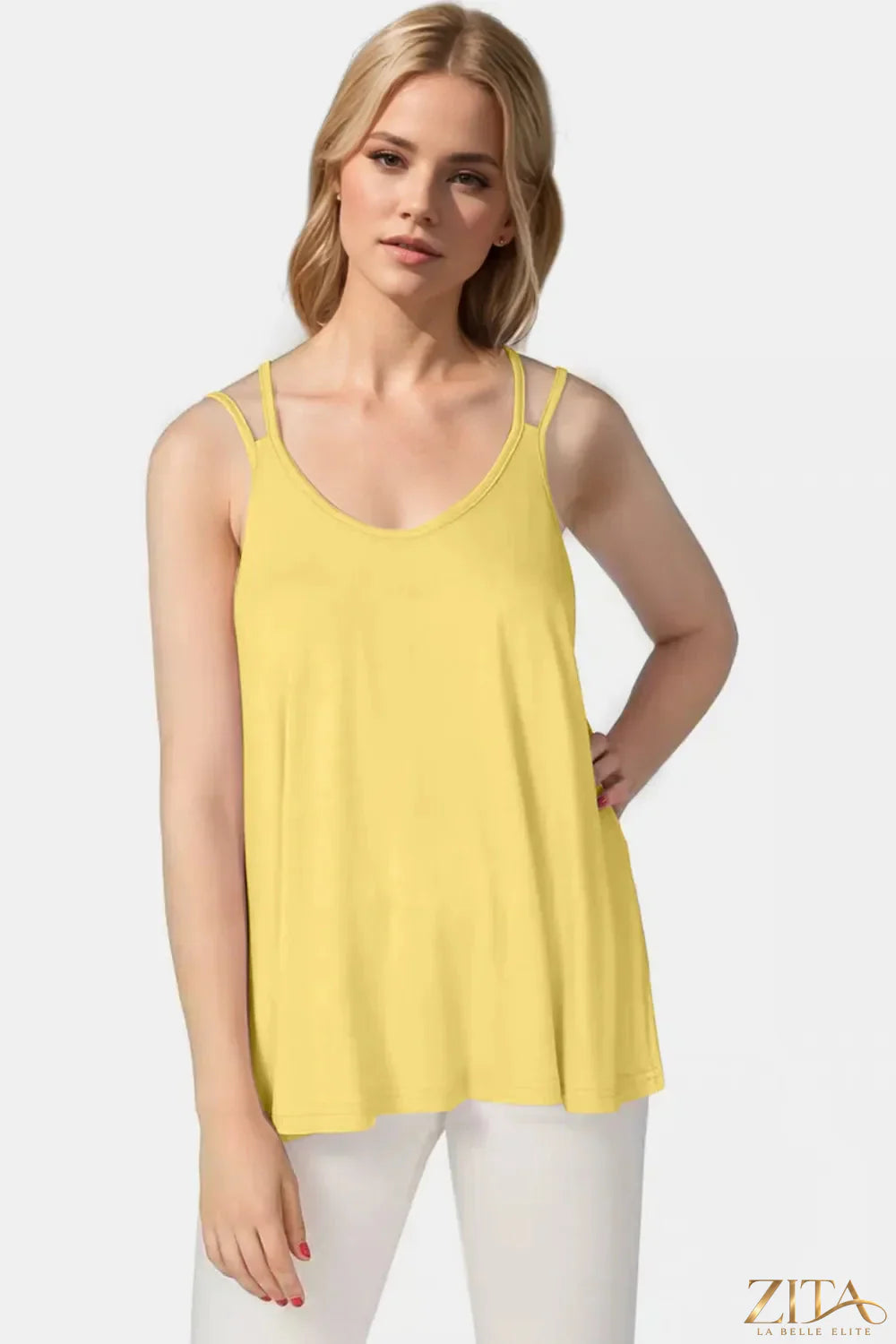 Zita La Belle Elite Basic Bae Bamboo Cami with scoop neck and double spaghetti straps, soft and lightweight for casual wear