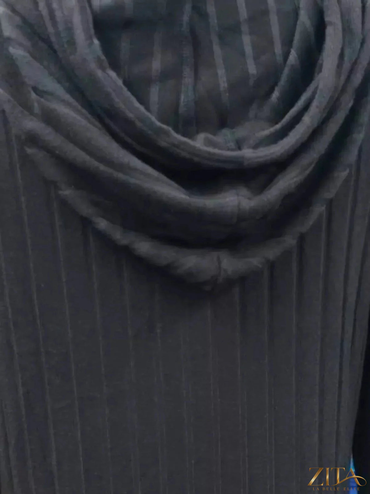 Zita La Belle Elite ribbed knit hoodie dress in soft fabric, featuring a hood, long sleeves, and a fitted silhouette.
