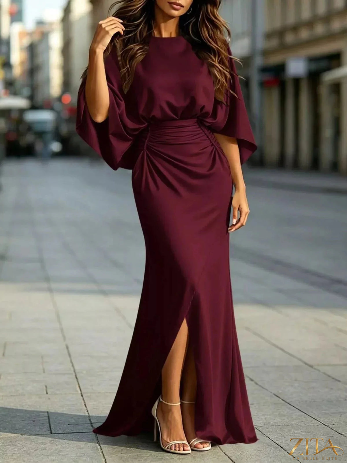 Zita La Belle Elite ruched waist maxi dress with pockets, flowing fabric, and elegant design perfect for summer or casual wear.