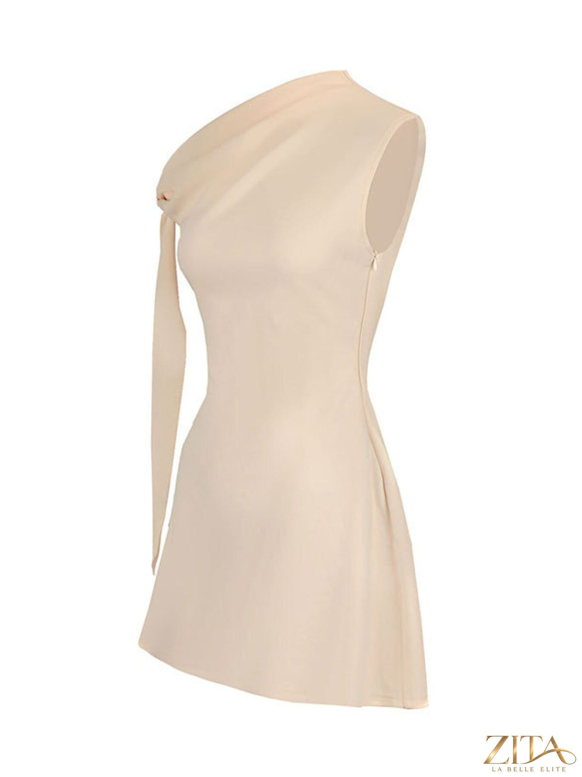 One-shoulder bowknot mini dress by Trendsi featuring a stylish design with a prominent bow detail on the shoulder.