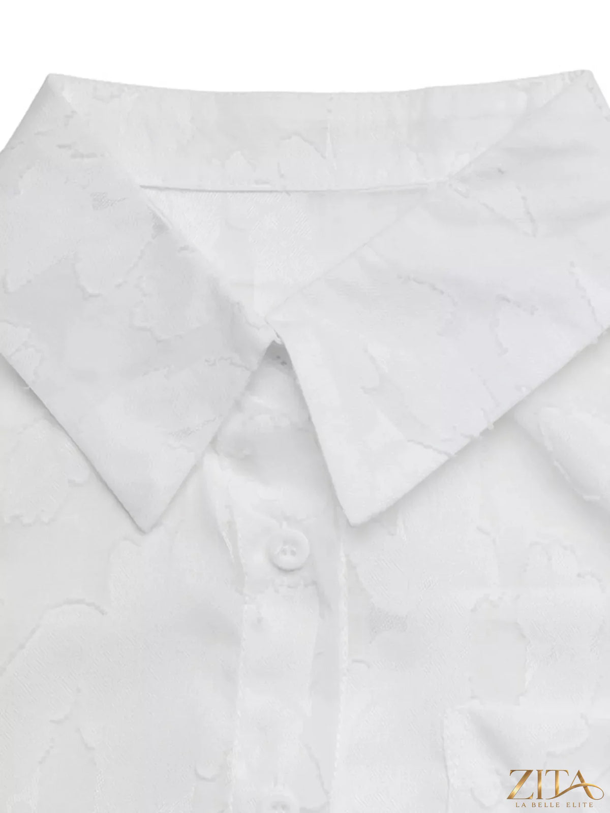 Zita La Belle Elite sheer button-down shirt featuring lightweight, transparent fabric and classic collar, displayed on a hanger.