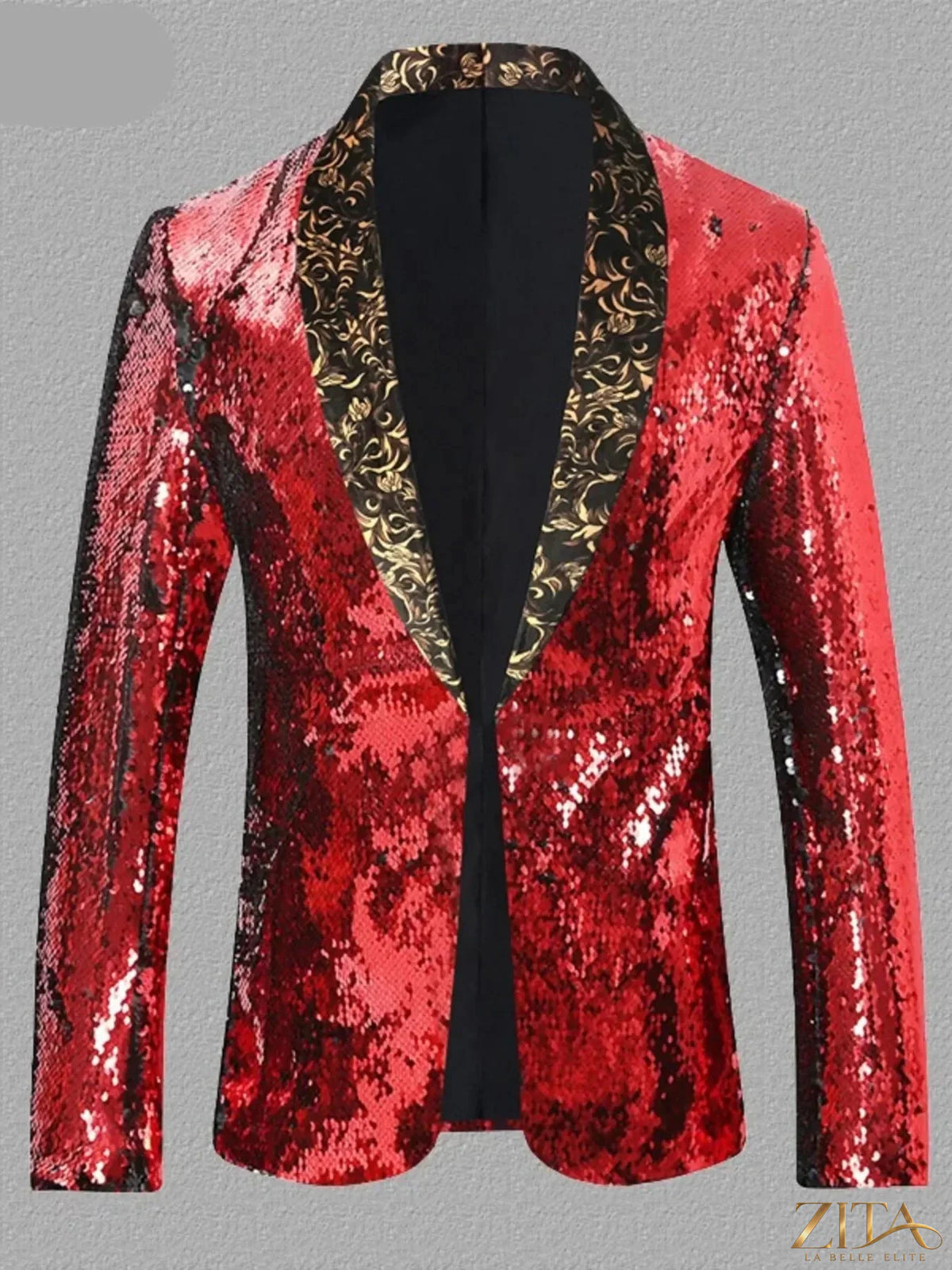 Men's sequin long sleeve blazer by Zita La Belle Elite, featuring a shiny, stylish design with a tailored fit and elegant lapel.