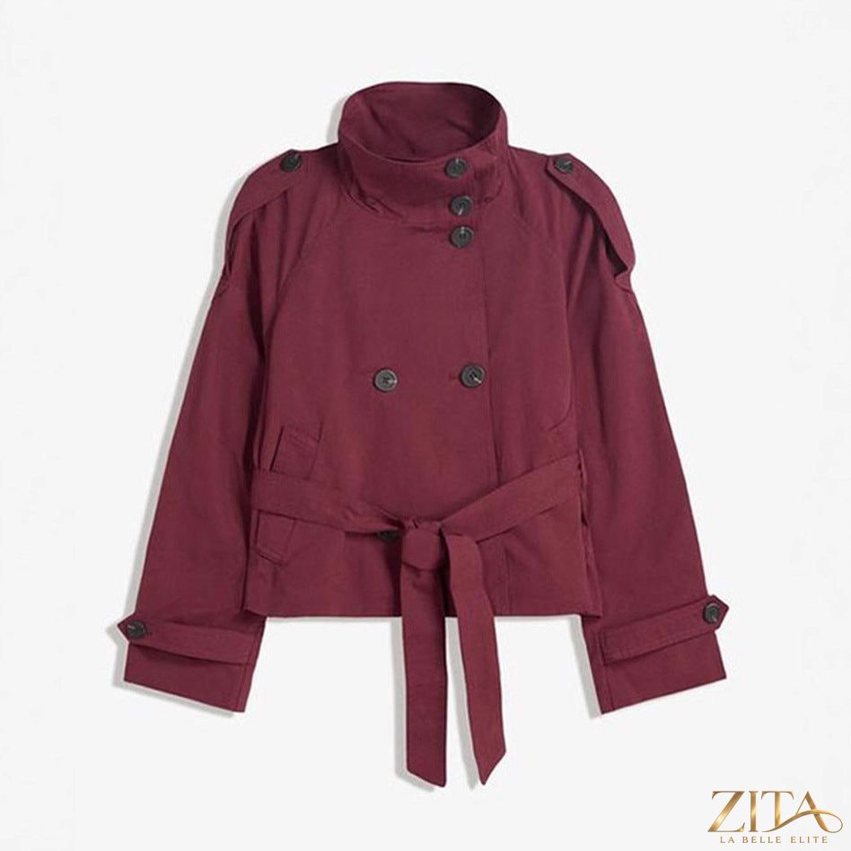 Women’s lace-up waist trench coat by Zita La Belle Elite, featuring classic design and stylish lapels, shown on a model.
