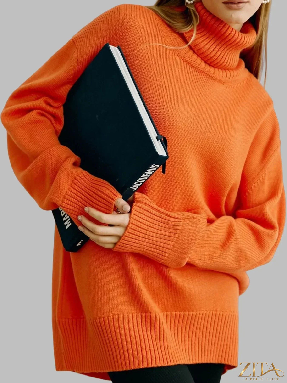 Zita La Belle Elite turtleneck dropped shoulder sweater in soft knit, featuring a relaxed fit and stylish design.