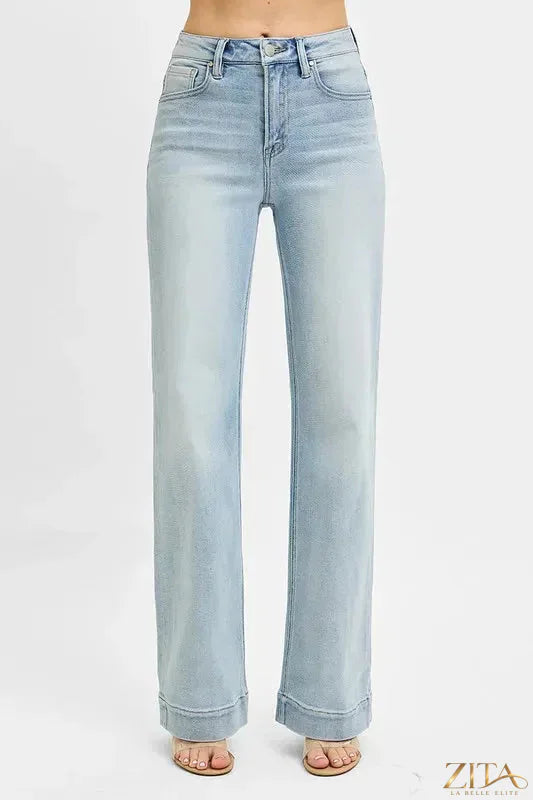 Zita La Belle Elite Risen full size run high-rise straight jeans displayed on a model, showcasing classic denim style and fit.