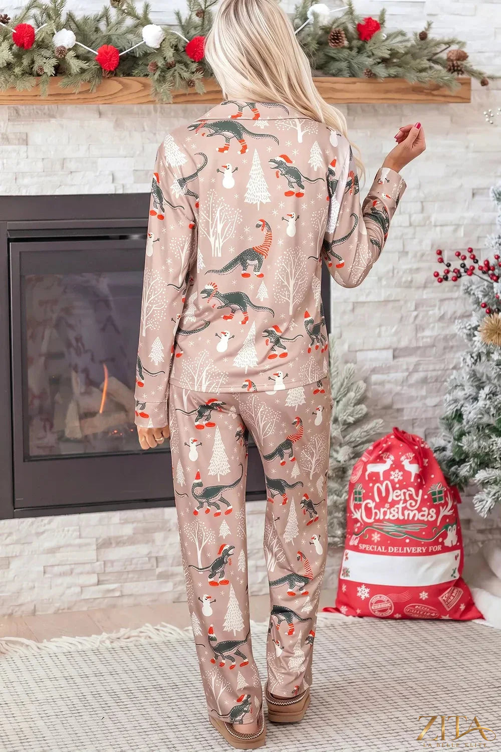 Zita La Belle Elite abstract print long sleeve top and matching pants two-piece lounge set, stylish and comfortable sleepwear.