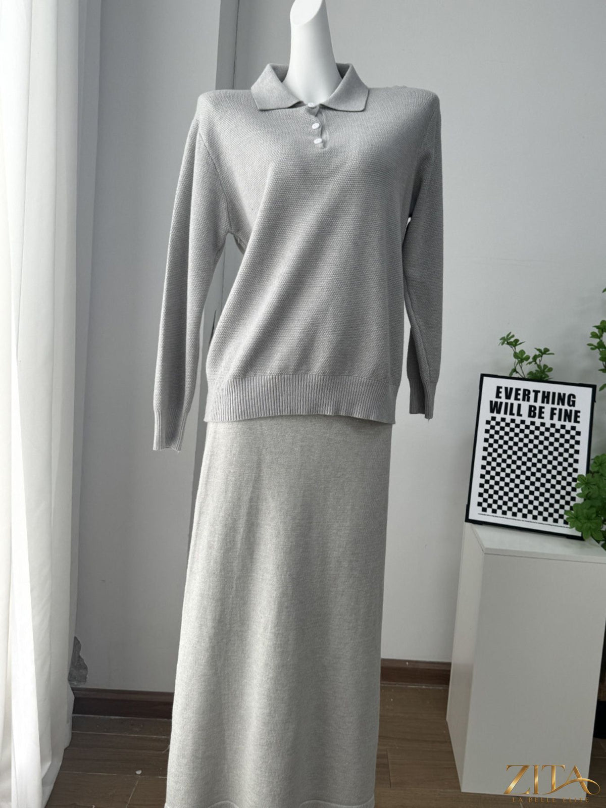 Zita La Belle Elite knit set featuring a polo collar top with matching pants or skirt in a stylish, coordinated knit design.