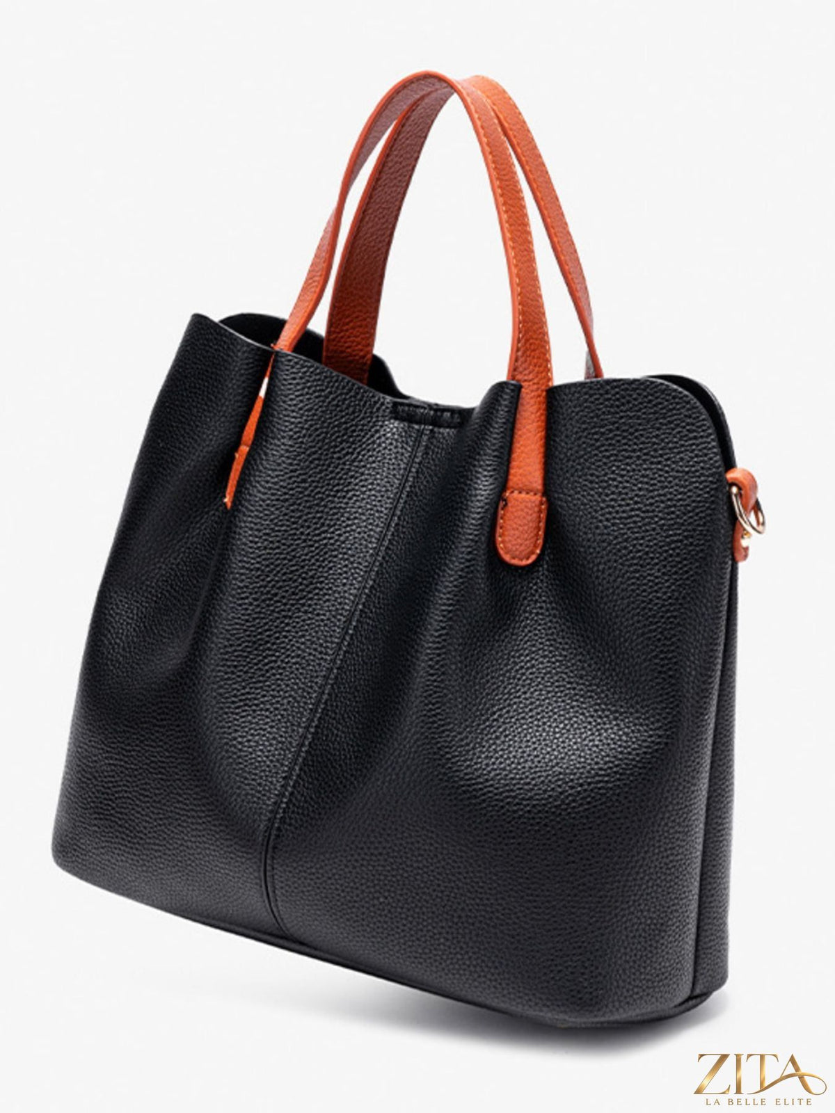Leather contrast handle handbag featuring a sleek design, with sturdy handles and stylish detailing, perfect for everyday use.