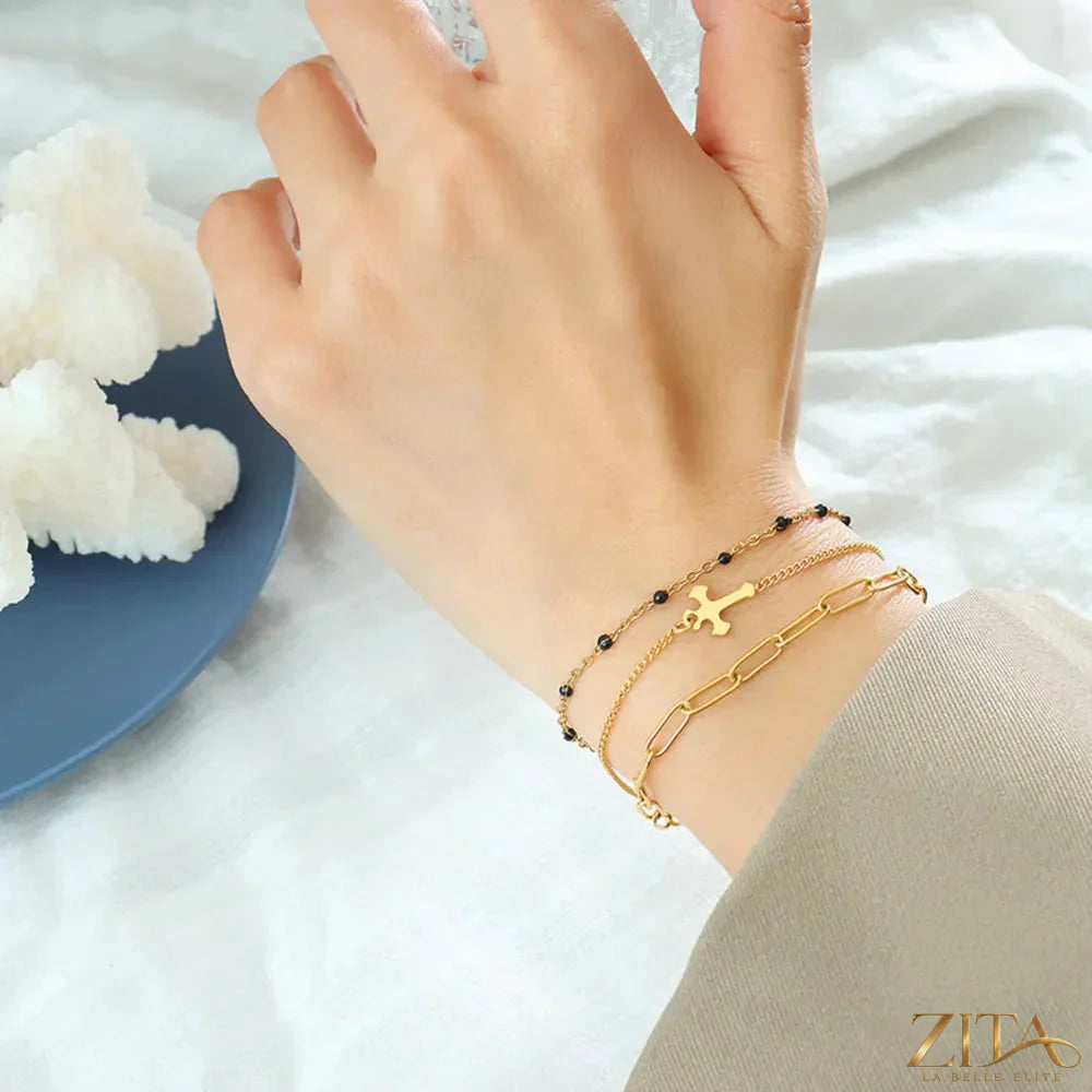Titanium steel three-layered bracelet with sleek design, featuring interlinked bands in a polished finish by Zita La Belle Elite