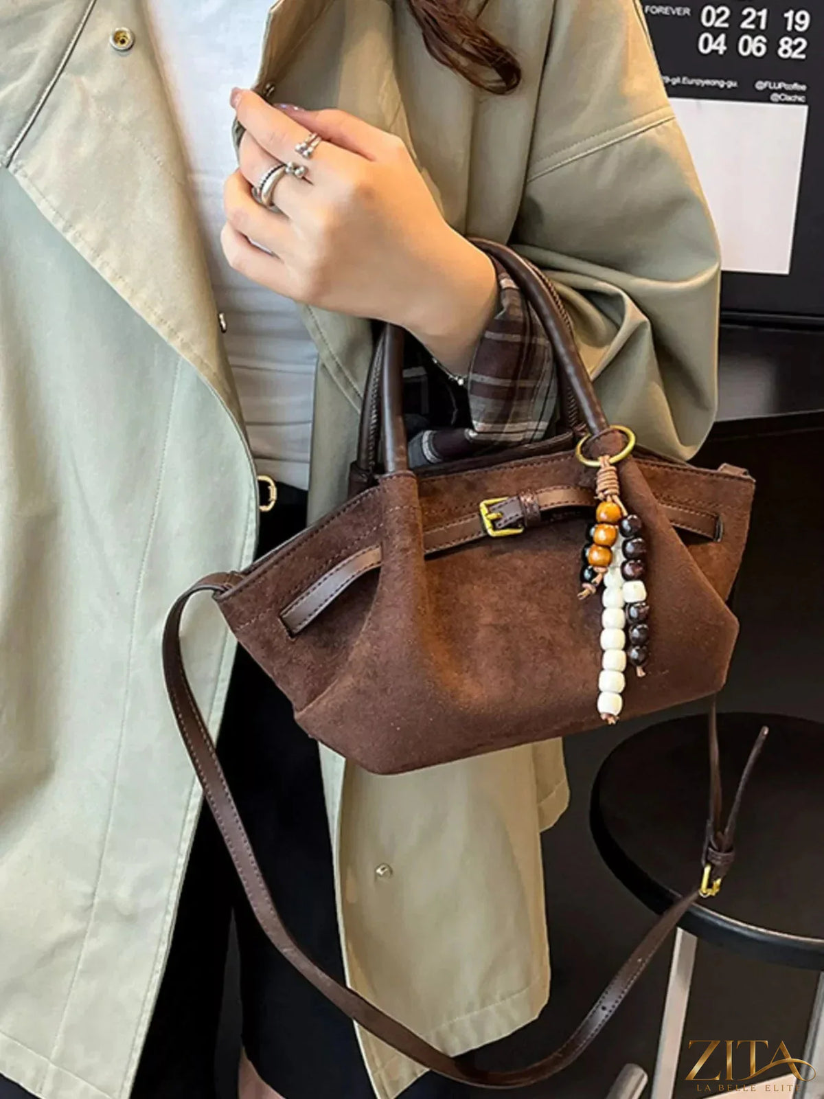 Zita La Belle Elite Buckle Decor Tote Bag with stylish buckle accents and spacious interior in black leather.
