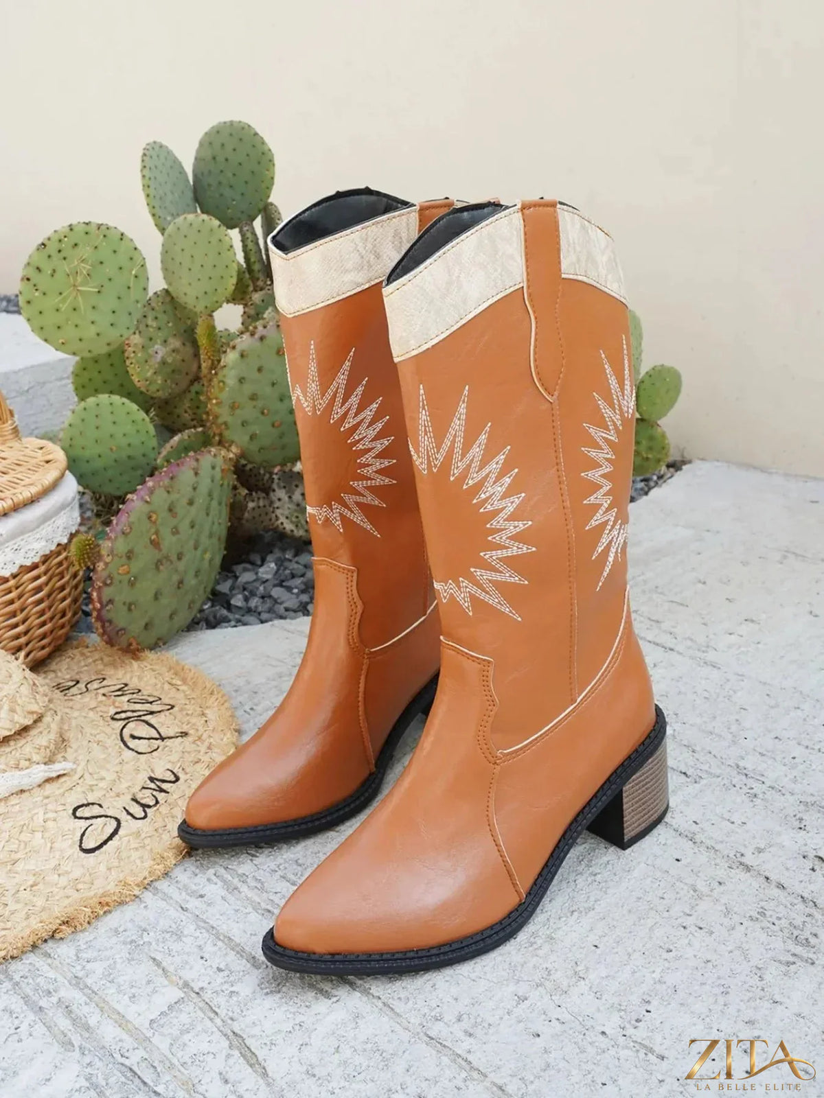 Zita La Belle Elite point toe block heel boots with sleek black leather and stylish design, showcasing the elegant footwear.