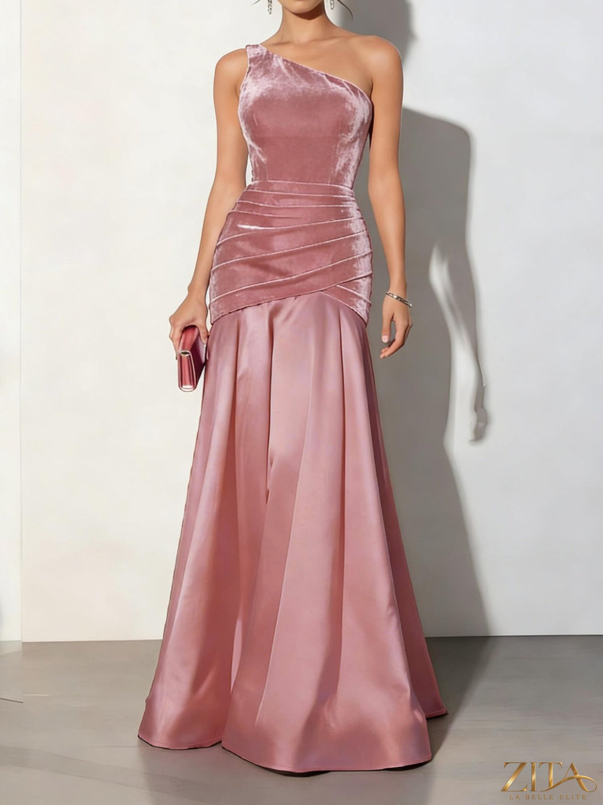 Velvet one-shoulder mermaid maxi dress by Zita La Belle Elite, featuring a fitted silhouette and elegant design.