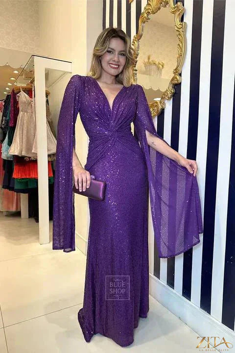 Zita La Belle Elite women's sequin formal floor-length evening dress with a fitted bodice and flowing skirt.