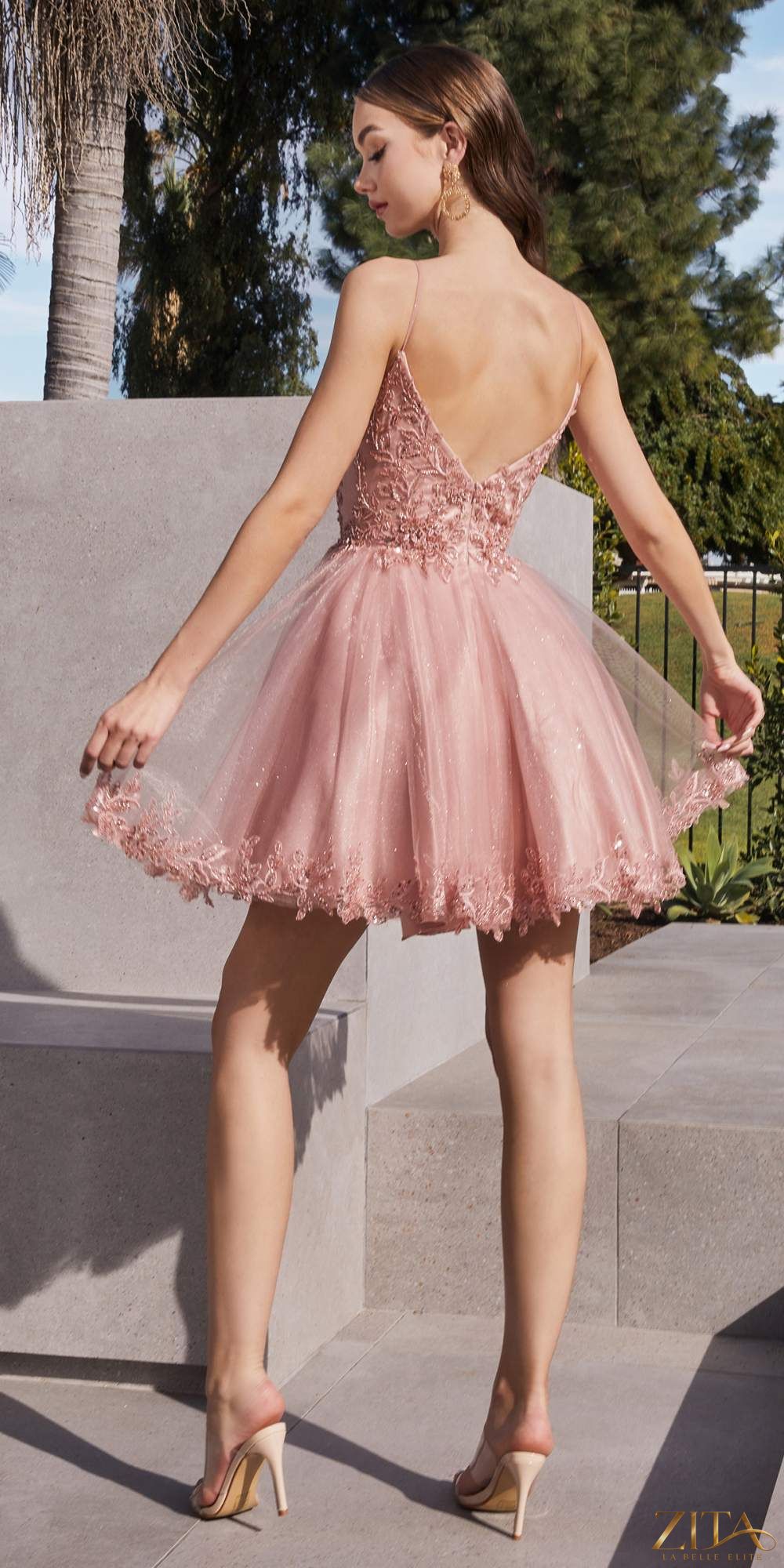 Zita La Belle Elite short blush A-line dress with glitter tulle skirt