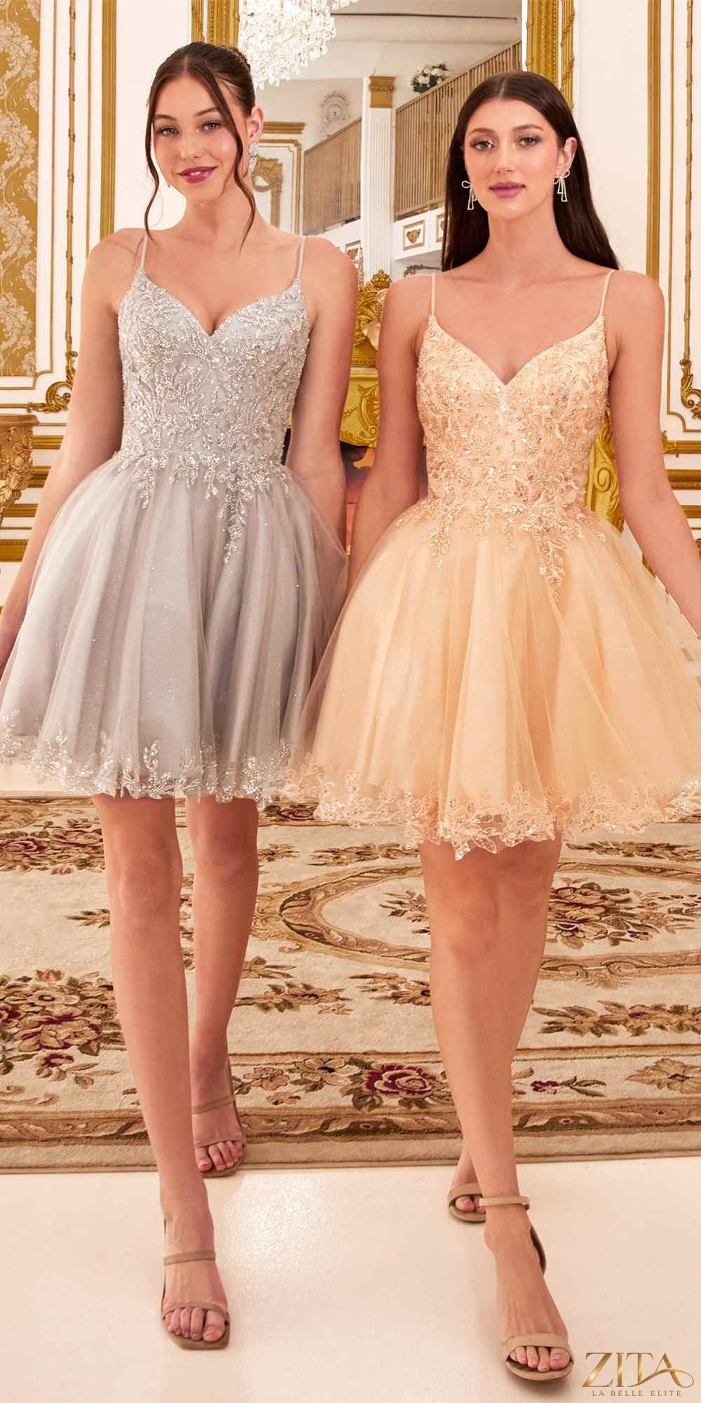 Zita La Belle Elite short A-line dress in silver champagne glitter tulle