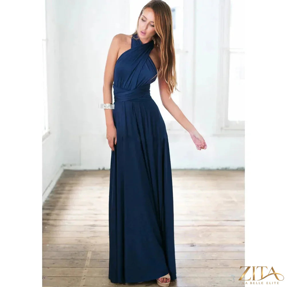 Elegant backless sleeveless women’s evening dress by Zita La Belle Elite, featuring a stylish, temperament-enhancing design.
