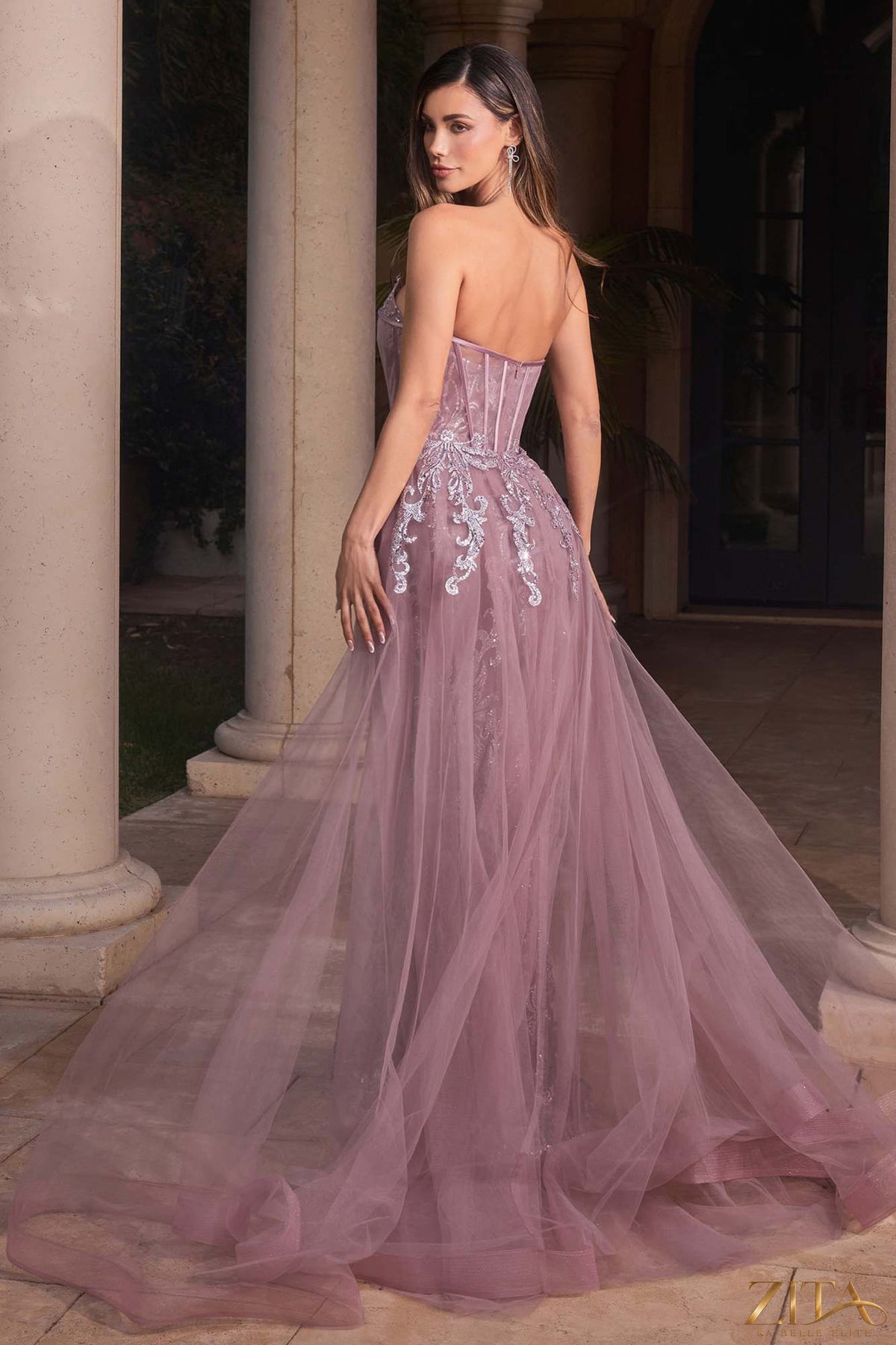 Dusty mauve Cinderella Divine J858 strapless glitter mermaid gown, elegant evening dress by Zita La Belle Elite
