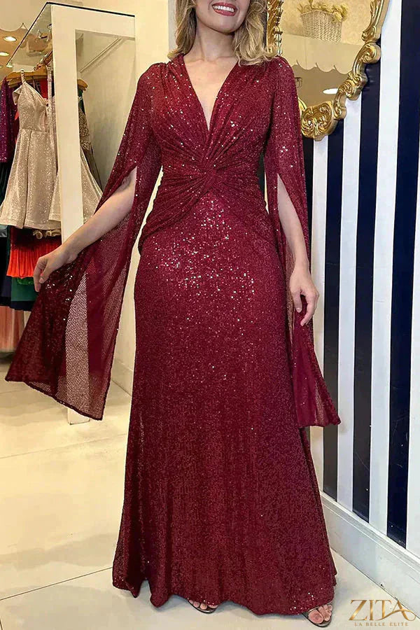 Elegant women’s sequin formal floor-length evening dress by Zita La Belle Elite, featuring a fitted silhouette and intricate sequin details.