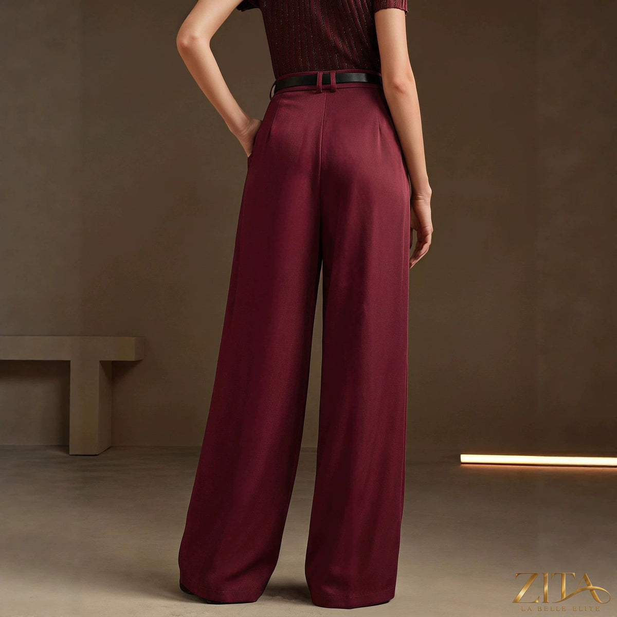 Zita La Belle Elite high waist draped wide leg work pants, stylish and comfortable bottoms with flowing fabric and tailored fit.