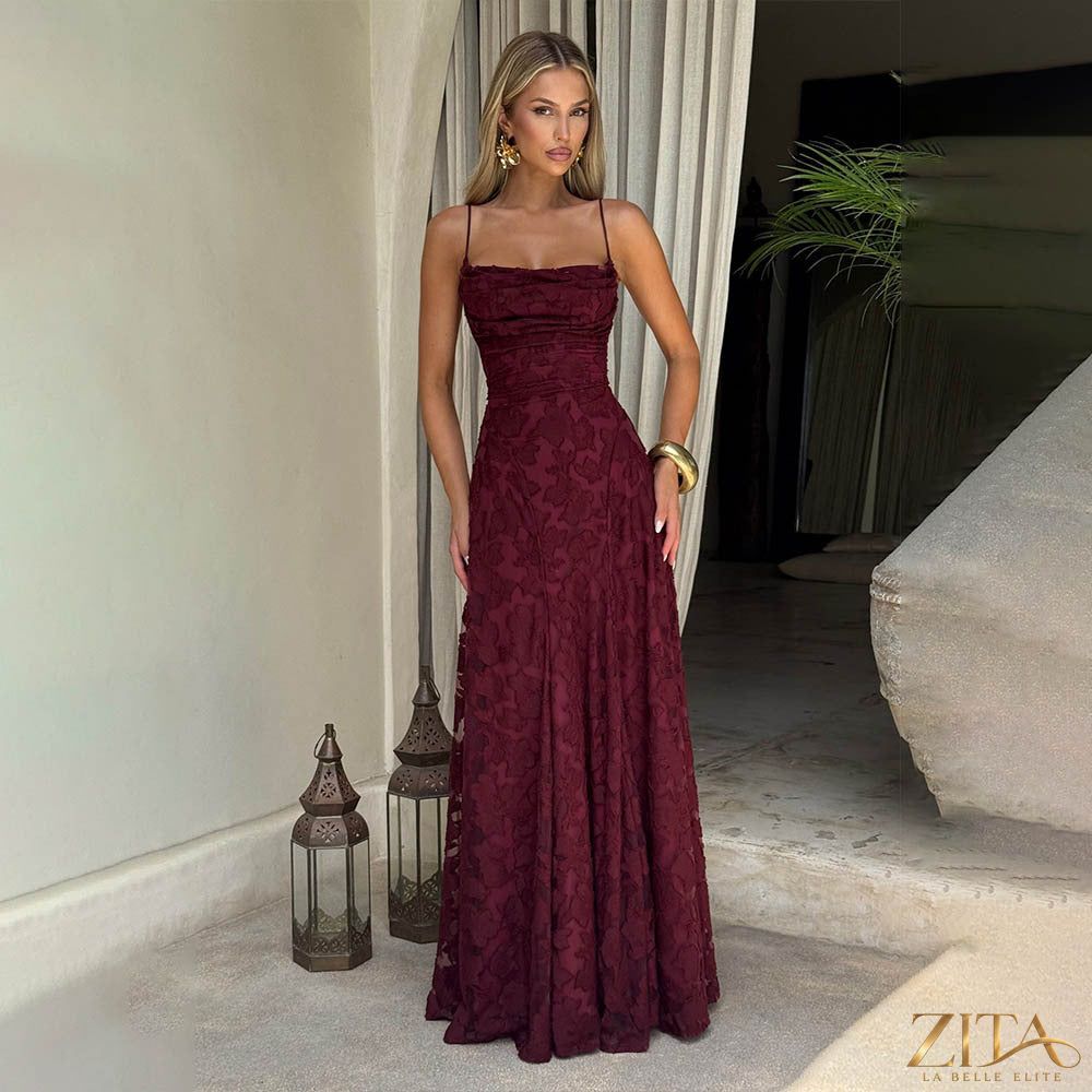 Zita La Belle Elite chiffon strappy backless evening dress with flowing fabric and elegant design, perfect for formal occasions.