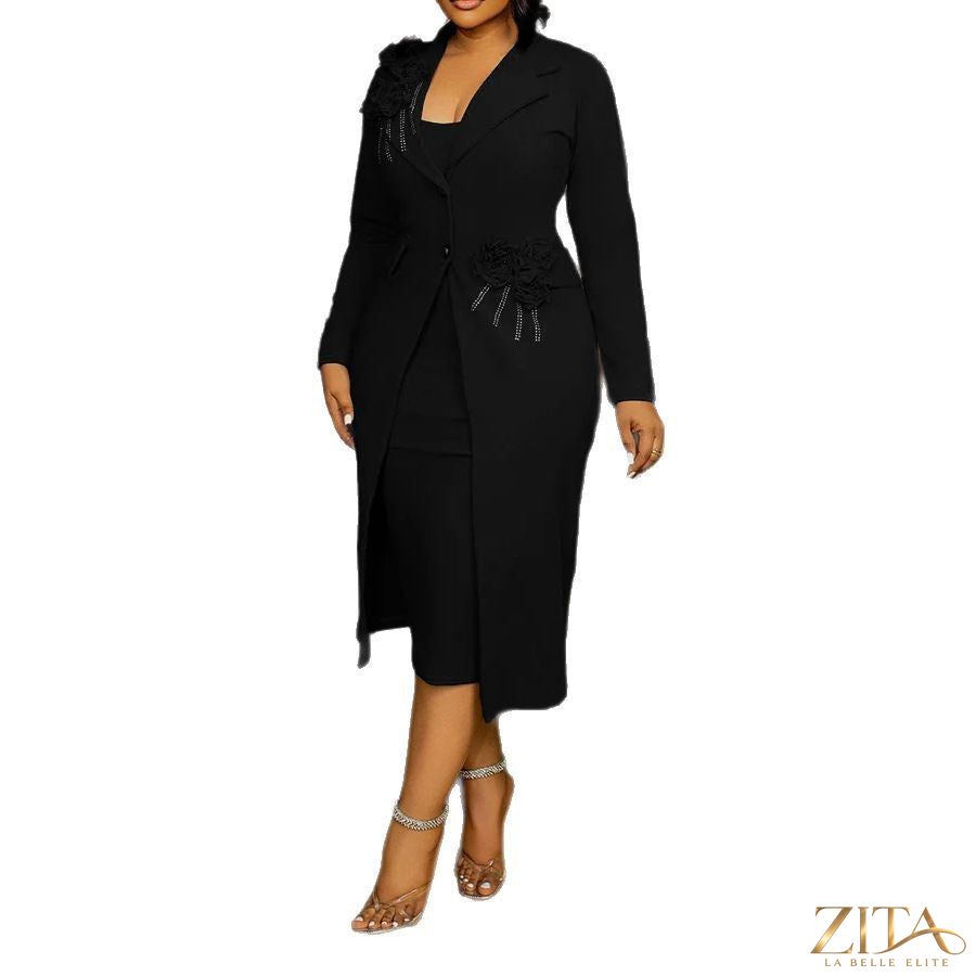 Zita La Belle Elite floral pearl rhinestone blazer with matching camisole, stylish formal wear for women.