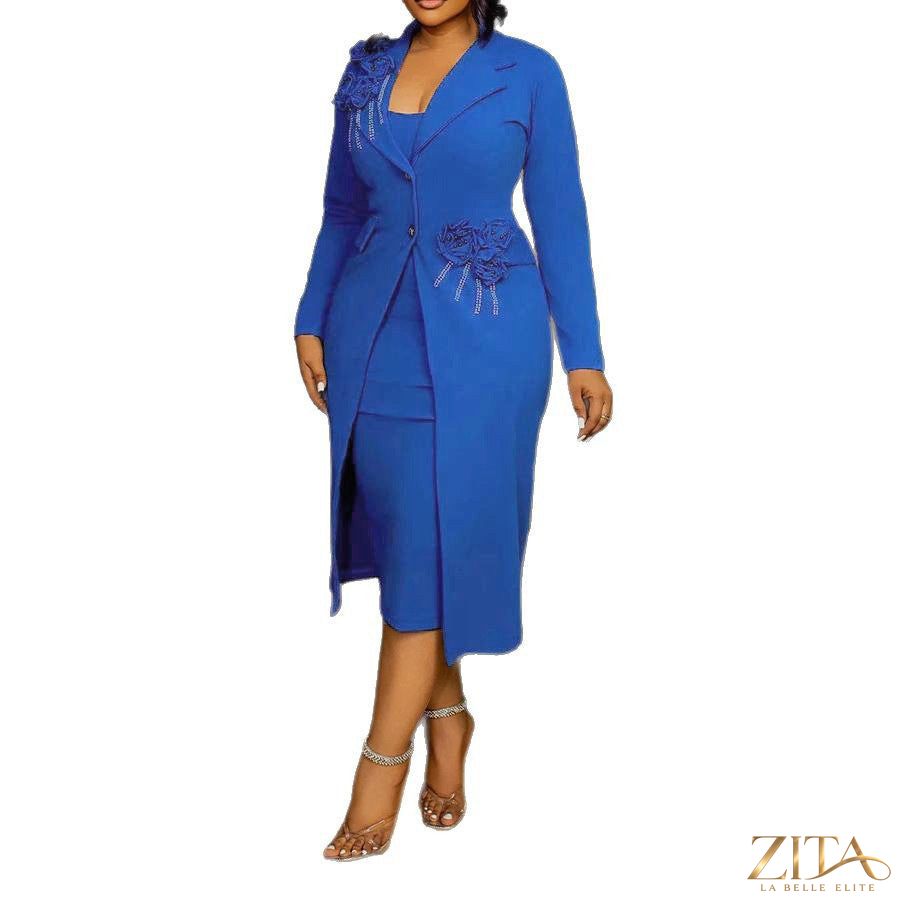 Zita La Belle Elite floral pearl rhinestone blazer paired with a matching camisole, stylish formal wear for women