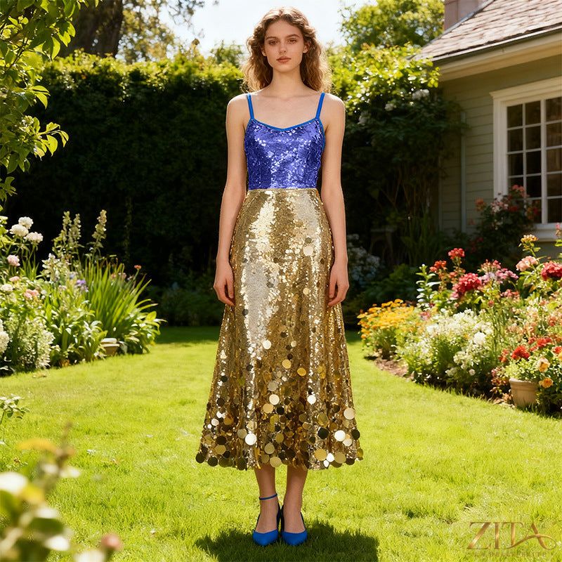 Zita La Belle Elite sequined spring skirt with high waist, slimming fit, and solid color for versatile stylish wear