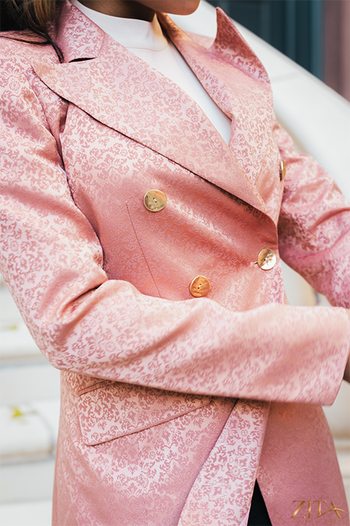 Zita La Belle Elite PREMIER Blush Blazer shown on a model, tailored fit with blush pink color, stylish women's blazer for formal or casual wear.