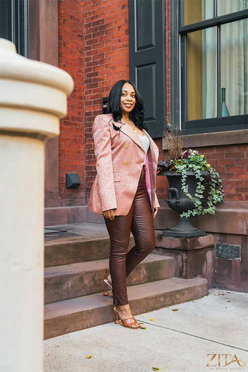 Zita La Belle Elite PREMIER Blush Blazer, stylish women's blazer in soft blush pink, tailored fit with sleek lapels.